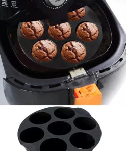 Airfryer Silikon 7'li Muffin Kek Kalıbı - Kek ve Çörek Pişirme Kabı Silikon Kalıp Siyah - (BPA Free)
