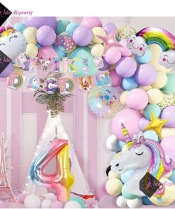4 Yaş Karakterli Unicorn Temalı Iyi Ki Doğdun Makaron Balon Doğum Günü Parti Kutlama Seti bmcNM344