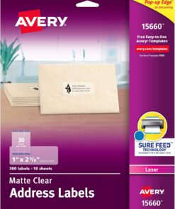 Mat Buzlu Şeffaf Etiket Lazer Yazıcı için, 1" x 2-5/8", 300 Etiket (15660)