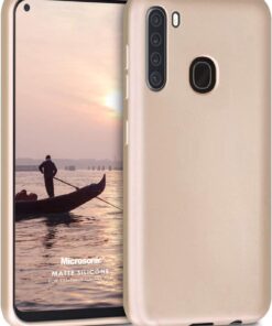Matte Silicone Samsung Galaxy A21 için Kılıf Gold [Galaxy A21 ile Uyumlu Kılıf - Gold]