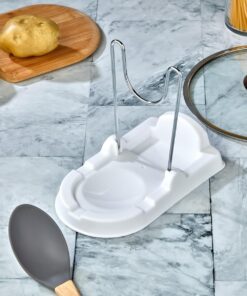 Katlanabilir Kepçe ve Kapak Düzenleyici Stand, Metal, Beyaz/Siyah