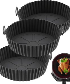3 adet sıcak hava fritözü silikon kalıp sıcak hava fritözü Liner silikon kalıp tekrar kullanılabilir ve sıcak hava fritözü, mikrodalga fırın ve fırın için uygundur (siyah)
