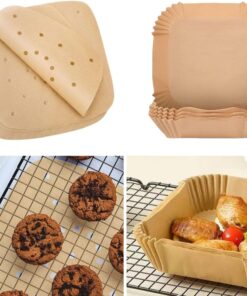 200 Adet Air Fryer Pişirme Kağıdı Tek Kullanımlık Hava Fritöz Yağlı Kağıdı Kare Delikli ve Tabak Model