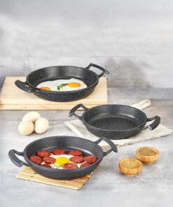 3'lü Döküm Sahan Seti, 3'lü Yumurta, Omlet Tavası, 3 Boy Döküm Siyah Granit Sahan Tava (22cm-20cm-18cm)