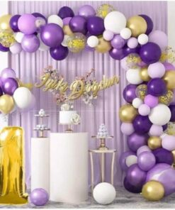 60 Adet pullu balon 1 Yaş Macaron Mor Balon Zinciri Seti Gölge Mor Altın Balon Dekorasyon bmcNM773