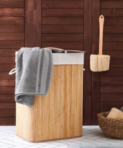 Bambu Katlanabilir Çamaşır Sepeti Dikdörtgen Kirli Sepeti 42x32x50