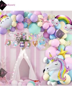 Karakterli Unicorn Temalı İyi Ki Doğdun Makaron Balon Doğum Günü Parti Kutlama Seti bmcNM514