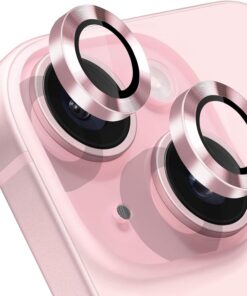 Apple iPhone 15 iPhone 15 Plus için Kamera Lens Koruyucu Kamera Koruyucu Ultra İnce Yüksek Kaliteli Cam Lens Mercek Koruyucu (Pembe)