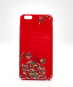 7 Plus / 8 Plus Uyumlu Çiçek Desenli Yanları Taşlı Sert Yumuşak Silikon Kılıf (Kırmızı)