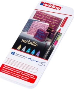 1200 metalik renkli kalem - çok renkli - 6 kalem - yuvarlak uç 1-3 mm - yazma, çizim ve eskiz için parıltılı metalik işaretleyiciler - misafir kitapları