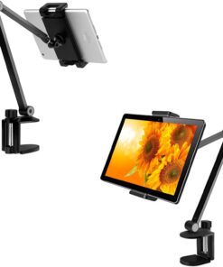 Uzun Kollu Tablet Standı, iPhone/iPad/iPad Mini/iPad Pro 12,9 inç Herhangi Bir Telefon/Tablet 4-13 inç, 360° Dönebilen Braketli Kızak Ev, Ofis, Mutfak ve Yatak için - Siyah