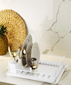 Haus Ömür Boyu Paslanmaz Bulaşıklık Bulaşık Sepeti Tek Katlı Tabaklık Termo Plastik Kaplama Beyaz TBK-01
