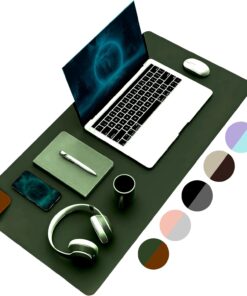 Çift Renk Dikişli PU Deri Masa Matı 80x40 Cm Mousepad, Su Geçirmez Masa Sümeni, Çift Taraflı Kullanım, Dizüstü Bilgisayar/Ofis/Ev için, Kaymaz Taban (Koyu Yeşil Ve Taba)