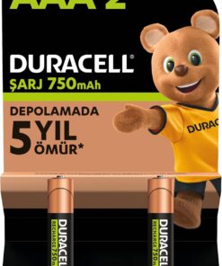 Şarj Edilebilir AAA İnce Kalem Pil (2'li paket) 750 mAh NiMH, 1000 Sarj Döngüsü, Önceden Sarj Edilmiştir