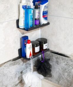 Yapışkanlı 2 li Siyah Köşe Şampuan Tutucu, Banyo Düzenleyici, Mutfak ve Raf Düzenleyici