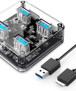 Şeffaf Led Işıklı 5Gbps 4 Portlu USB-A 3.0 Çoklayıcı 30 cm Kablolu