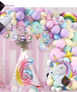 6 Yaş Karakterli Unicorn Temalı Iyi Ki Doğdun Makaron Balon Doğum Günü Parti Kutlama Seti bmcNM347