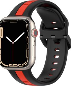 Apple Watch ile Uyumlu 42/44/45/49 MM için Metal Tokalı Spor Silikon Kordon Çift Renkli Hava Alabilen Delikli Kayış