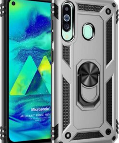 Samsung Galaxy A60 Kılıf Military Ring Holder Gümüş