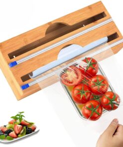 Home Bambu Asılabilir Streç Film ve Alüminyum Folyo Kesme Aleti, Kesici Streçlik ve Folyoluk, Mutfakta Pratik Kullanım için Tasarlanmış, Dayanıklı ve Şık Mutfak Aksesuarı (İki Gözlü)