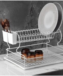 Haus Ömür Boyu Paslanmaz Bulaşıklık Bulaşık Sepeti Ikili Tabaklık Termo Plastik Kaplama Beyaz