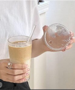 Home 400 Ml Isıya Dayanıklı Origami Desen Kapaklı Ve Pipetli Bardak Milkshake Bardağı 1 Adet