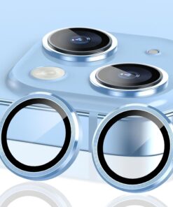 Trend iPhone 15 / iPhone 15 Plus Kamera Camı Lens Koruyucu Halka Set - Light Blue