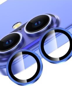 Trend iPhone 16 ve iPhone 16 Plus Uyumlu Kamera Camı Lens Koruyucu Halka Set - Mavi