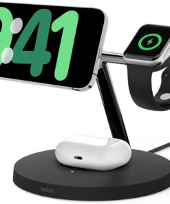 BoostCharge Pro Kablosuz 3'ü 1 arada şarj cihazı Qi2 iPhone 15, 14, 13 ve 12 ve Apple Watch ve AirPods, kablosuz şarj, endüktif şarj istasyonu (15 W'a kadar) - siyah