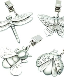 Craft 4'lü set masa örtüsü ağırlığı, kelepçeli, kalay, böcek tasarımı; arı, yusufçuk, uğur böceği, kelebek, 6 cm x 6 cm
