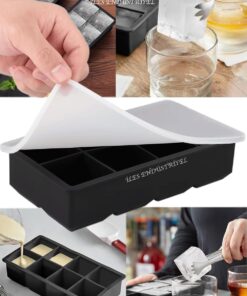 Chef Kapaklı Silikon Buz Kalıbı - BPA içermeyen, Viski ve Kokteyller için Büyük Buz Kalıpları, 2 inç Büyük Buz Küpleri Yapmak İçin Kolayca Çıkarılabilen Silikon Buz Kalıbı, Siyah