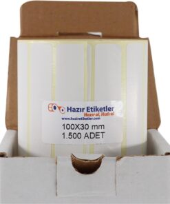 etiketler , hazır al hızlı al Kuşe Etiket 100mm x 30mm Ruloda 1500 Adet 40mm Kuka Çapında Baskısız Barkod Yazıcı Etiketi