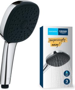 Vitalio Comfort 110 El Duşu, 3 Akışlı (Masaj, Yağmur & Jet), SmartSwitch, 110mm Kare Duş Başlığı, Silikon Halka, Kireç Önleyici Sistem, Krom, 26092001