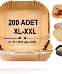 Home Airfryer Pişirme Kağıdı,Xl-Xxl Büyük Boy, Kare, 200 Adet Hava Fritöz Parşömen Fırın Kağıdı Tek Kullanımlık Kağıt Fırın Fritöz Pişirme Kızartma Tavası Için Uygun 20CM