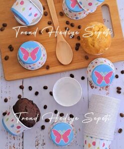 Hediye Sepeti Beyaz Kelebek Desenli Renkli Muffin Cupcake Kalıbı Kek Kapsülü 50'li