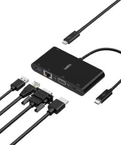 USB-C Multimedia Adaptörü (VGA, 4K HDMI, USB 3.0, Ethernet Bağlantı Noktalı USB-C Hub) MacBook Pro, iPad Pro, Surface Pro, Chromebook ve daha fazlası için 100 W Doğrudan İletimli Güç