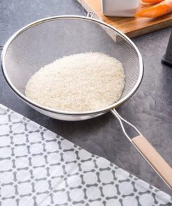 Ahşap Saplı Paslanmaz Çelik Süzgeç, Orta Boy Metal Süzgeç 21 * 9.5 Cm Estetik ve Dayanıklı Ahşap Saplı Paslanmaz Çelik Süzgeç