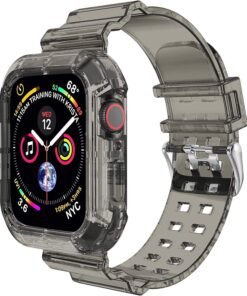 Apple Watch SE 44mm için Kordon Transparent Clear Band Siyah [Watch SE 44mm ile Uyumlu Kordon - Siyah]