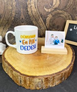 Dünyanın En İyi Dedesi Tasarımlı Kupa Ve Ahşap Fotoğraf Tutucu Set