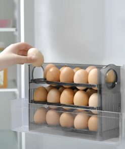 3 Katlı Yumurtalık Buzdolabı Organizeri Saklama Kabı 30 Bölmeli Raflı Yumurta Kutusu Düzenleyici (1, Antrasit)