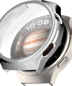 Huawei Watch 4 Pro İçin Saatin Çerçevesini Tam Saran TPU Ekran Koruyuculu Çizilme ve Darbelere Karşı Koruma Sağlayan Dokunmatik ve Ekran Görüntüsünü Etkilemeyen Yumuşak Silikon Kılıf (Gümüş)