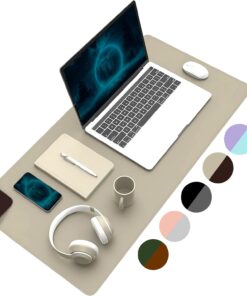 Çift Renk Dikişli PU Deri Masa Matı 80x40 Cm Mousepad, Su Geçirmez Masa Sümeni, Çift Taraflı Kullanım, Dizüstü Bilgisayar/Ofis/Ev için, Kaymaz Taban (Bej Ve Kahverengi)