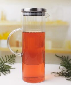 1000ml Metal Kapaklı Line Borosilikat Cam Yağlık & Sürahi – Şık, Dayanıklı ve Sağlıklı Saklama Çözümü (8cm x 20cm)