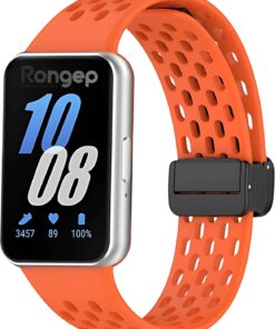 Samsung Galaxy Fit 3 ile Uyumlu Spor Kordon Manyetik Katlanır Toka Mekanizmalı Nefes Alabilirlik Sağlayan Delikli Doku Deformasyona Karşı Dayanıklı Yumuşak Saat Kayışı
