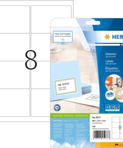 Gönderim Etiketleri, 25 Yaprak, 99,1 x 67,7 mm, A4 sayfa Başına 8 Adet, 200 Çıkartma, Kendinden Yapışkanlı, Yazdırılabilir, Mat, Kağıt boş Adres Etiketi, Beyaz