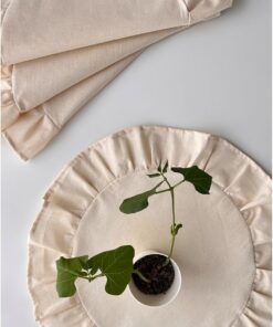 Alamode Natural Ham Keten Fırfırlı Yuvarlak Amerikan Servisi 4’lü Set 40x40cm