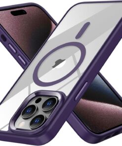 Iphone 14 Pro İçin Magsafe ile Uyumlu Arkası Kristal Berraklığında Polikarbonat Kenarları Silikon Lens Çerçevesi ve Tuşları Metal Hybrid Kılıf (Hybrid - Mor)
