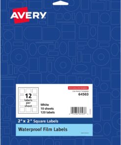 Su Geçirmez Yağa Dayanıklı Film Etiketleri - Banyo ve Güzellik, Kavanozlar, 2" x 2" Kare, Lazer veya Pigment Baskı için, 120 Etiket (64503)