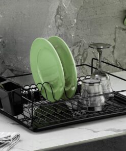 Banyo Ömür Boyu Paslanmaz Siyah Bulaşıklık Bulaşık Süzgeci Tek Katlı Tabaklık Termo Plastik Kaplama