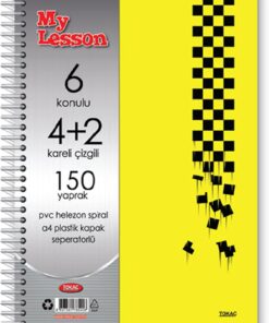 Tokaç My Lesson Plastik Kapak A4 4+2 150 Yaprak Spiralli 6 Bölmeli Ayraçlı Kareli Çizgili Defter TOK860
